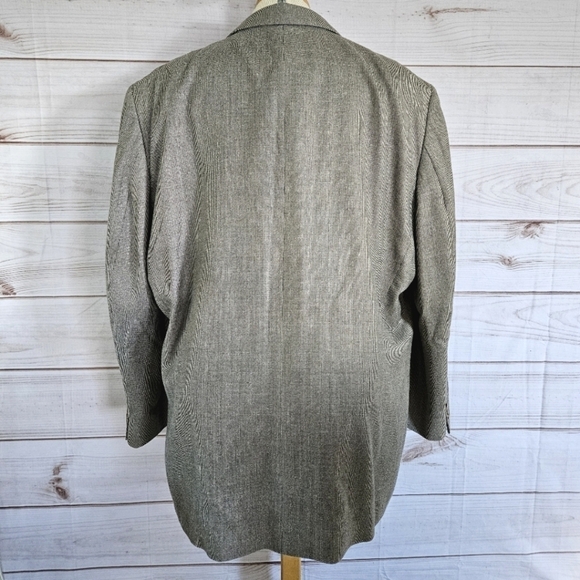 Oscar de la Renta Vintage Silk and Wool Micro Houndstooth Blazer In Gray Sz 50R - Picture 3 of 16